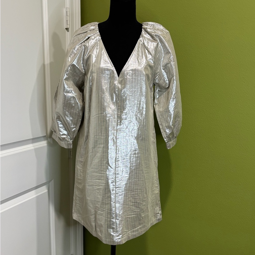H&M Silver Shimmer Striped A-line Dress Size Extra Small